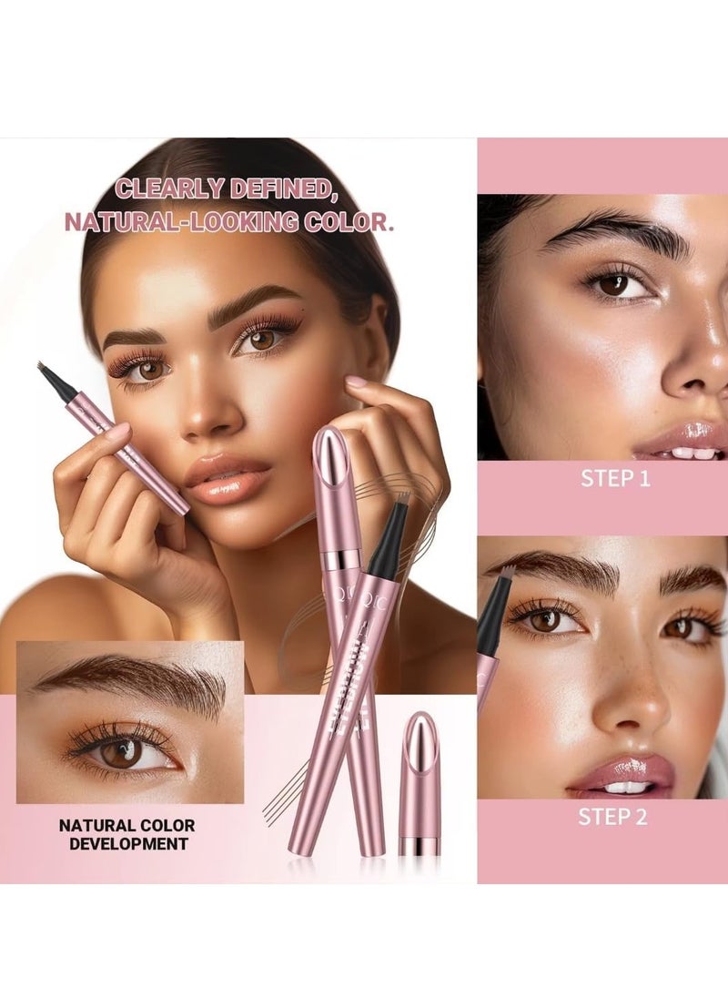 QIC - 4 Tip Eyebrow Pen Smudge Proof Eyebrow Pencil with 4 Tip Microblade Eyebrow Pen Long Lasting 4 Tip Claws Liquid Waterproof Eyebrow Pencil Natural Eyebrow Pencil Dark Coffee 02 - Image 1