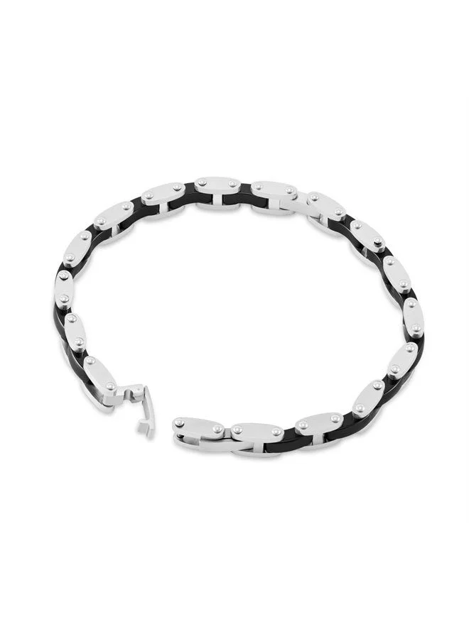POLICE Chaine Silver Black Link Chain Stainless Steel Bracelet for Men