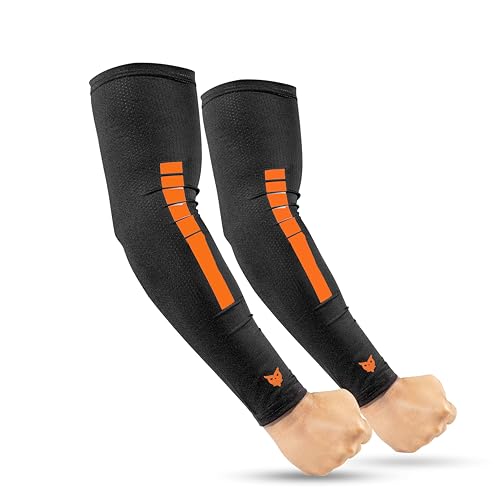 BADOWL V-Fit Premium Sleeves – Breathable, Lightweight, Stretchable Arm Sleeves for Sun Protection, Sports, and Outdoor Activities, Quick-Dry & Comfortable Fit (2, Orange, Free) - Image 2