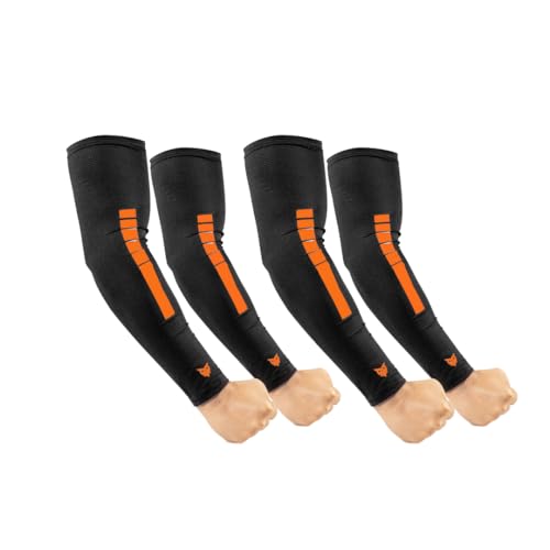 BADOWL V-Fit Premium Sleeves – Breathable, Lightweight, Stretchable Arm Sleeves for Sun Protection, Sports, and Outdoor Activities, Quick-Dry & Comfortable Fit (2, Orange, Free) - Image 1
