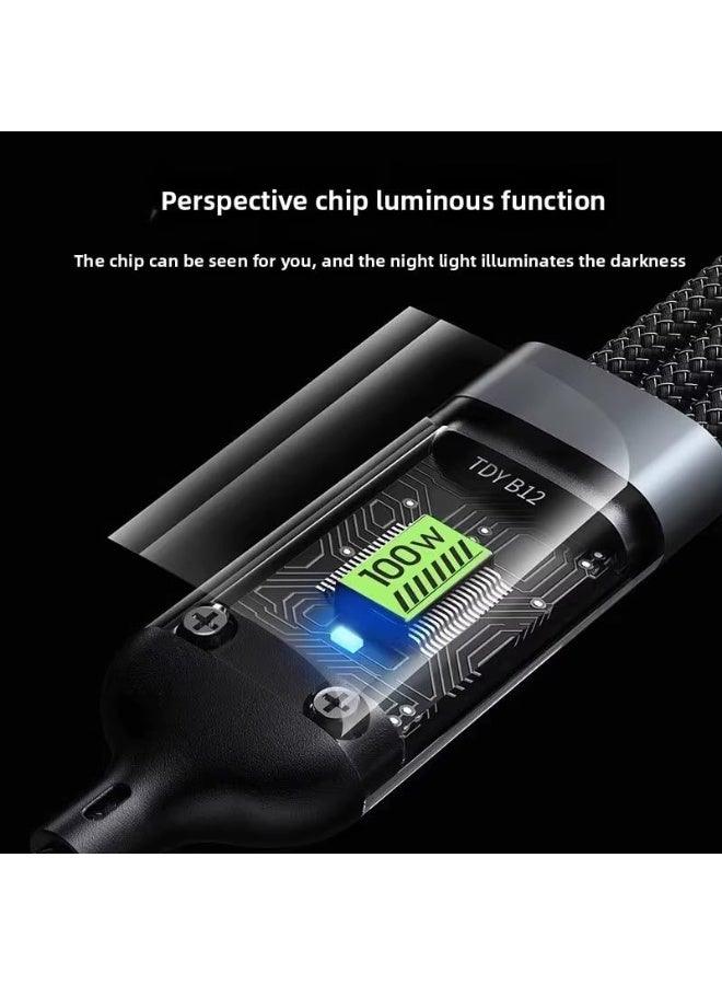 Charger Cable Nylon Braided 3 in 1 Transparent Luminous Charging Cable Multi USB Cable Fast 100W Charging Cord with Type-C, Micro USB and Compatible with Most iPhon-es & iPads &Android - Image 3