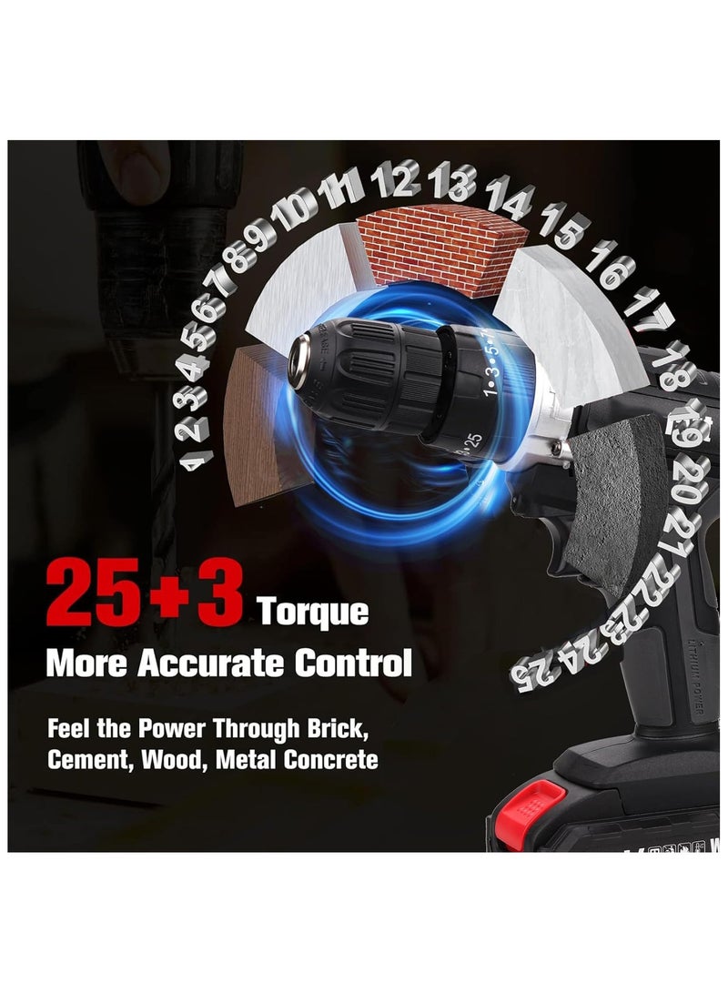 Favarey Cordless Drill Set, 48V Power Drill Kit with 2 Pcs Battery, 25+3 Position, 2 Variable Speed, 3/8'' Keyless Chuck, Fast Charger and 24 Pcs Accessories with Case - Image 3