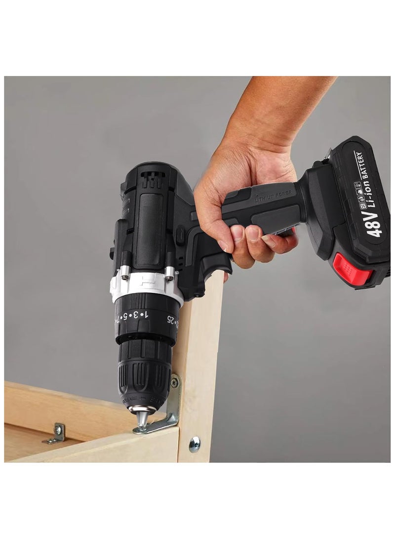 Favarey Cordless Drill Set, 48V Power Drill Kit with 2 Pcs Battery, 25+3 Position, 2 Variable Speed, 3/8'' Keyless Chuck, Fast Charger and 24 Pcs Accessories with Case - Image 5
