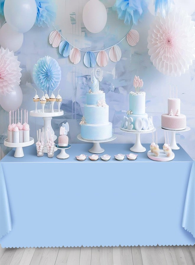 NatNarr 3 Pack Plastic Light Blue Tablecloth, 54 X 108Inch Disposable Baby Blue Scalloped Edge Tablecoth for Rectangle Table Waterproof Light Blue Table Cover for Wedding Birthday Baby Shower Decor - Image 5