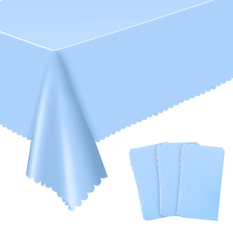 NatNarr 3 Pack Plastic Light Blue Tablecloth, 54 X 108Inch Disposable Baby Blue Scalloped Edge Tablecoth for Rectangle Table Waterproof Light Blue Table Cover for Wedding Birthday Baby Shower Decor - Image 1