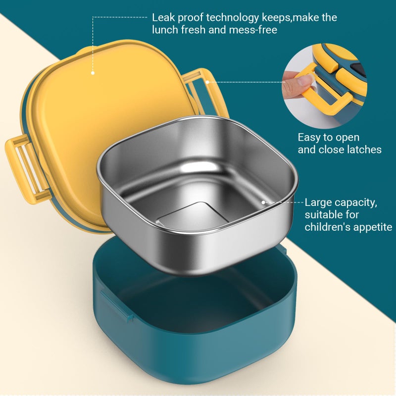 PEDECO Stackable Stainless Steel Bento Box Leak-Proof 1-Tier Bento box Lunch Box With Portable and Cutlery-Ideal Portion Sizes(27.05OZ) for Kids/Toddler-BPA-Free Dishwasher Safe Blue over 3 years old - Image 4