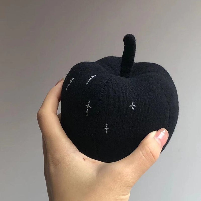 Black Apple Plush Key Ring Bag Charm - Image 3