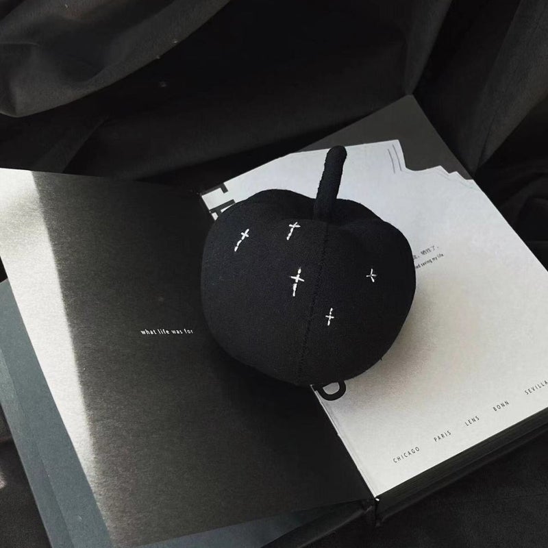 Black Apple Plush Key Ring Bag Charm - Image 2