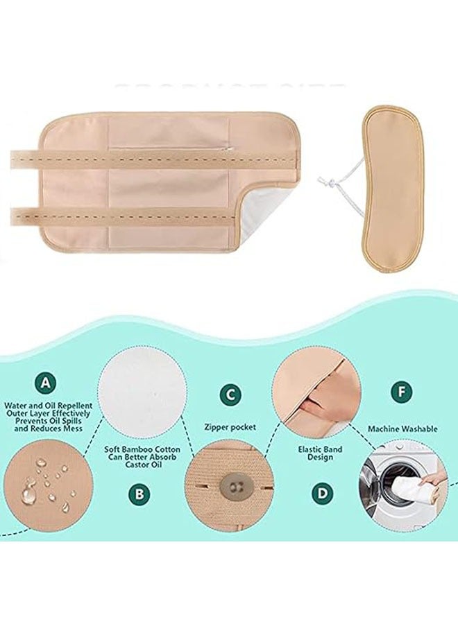 حزمتان من زيت الخروع، حزمة زيت الخروع العضوي القابلة للاستخدام المتكرر، الخصر والرقبة مع حزام مطاطي قابل للتعديل، مع حقيبة تخزين، يستخدم لتنظيف الكبد، الغدة الدرقية، الأرق، الإمساك - Image 4