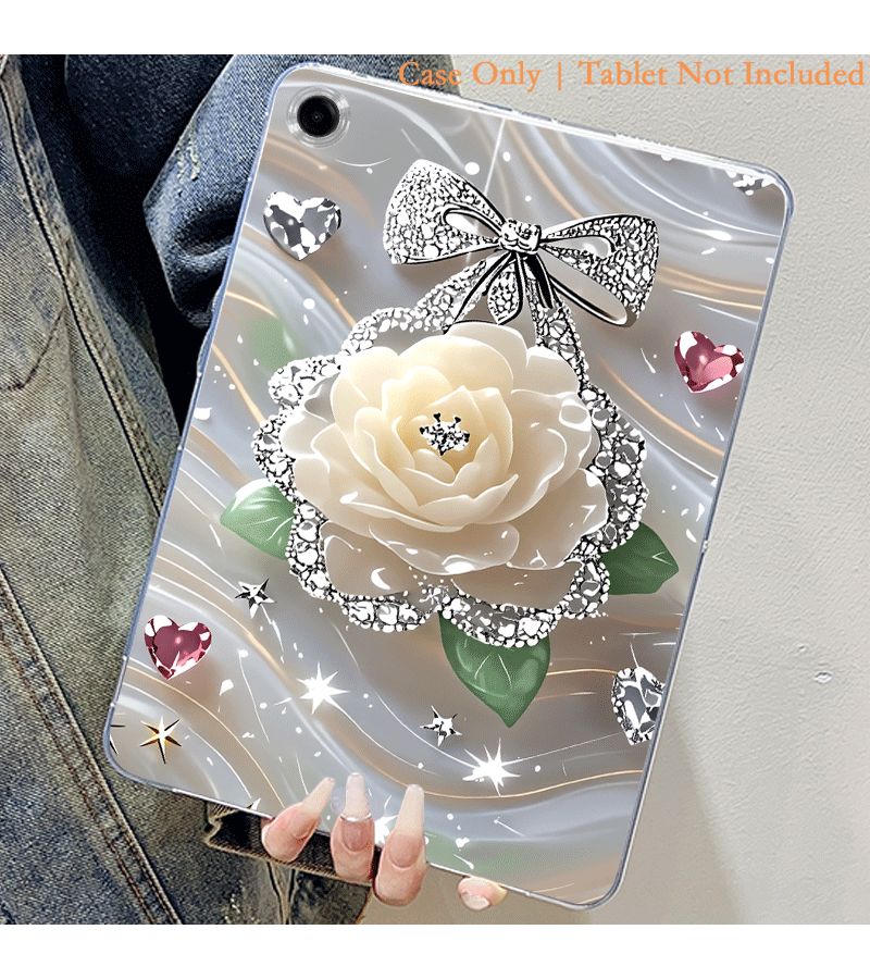 علبة كريستال حماية لجهاز Galaxy Tab S6 Lite مقاس 10.4 بوصة بتصميم قوس الماس مع وردة بيضاء ومجرّة - تصميم نحيف وشفاف ومتين وخفيف الوزن ومقاوم للخدش ومضاد للانزلاق، بألوان مختلطة (عدد 1) - Image 1