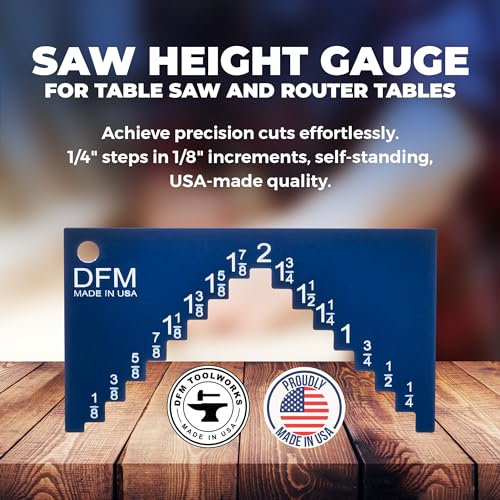 DFM Tool Works Saw Height Gauge - Precision Table Saw and Router Table Tool for Alignment and Calibration - 1/4" Wide Steps in 1/8" Increments & 1/4" Thick for Self Standing - Made in USA - Image 2