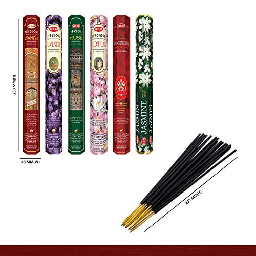 Hem Precious Combo Incense Assorted Pack | Lavender, Lotus, Jasmine Blossom, Musk, Frankincense/Loban, Precious Chandan | Burning Time: 35-40 Minutes | Approx. 120 Sticks | Pack of 6 - Image 2