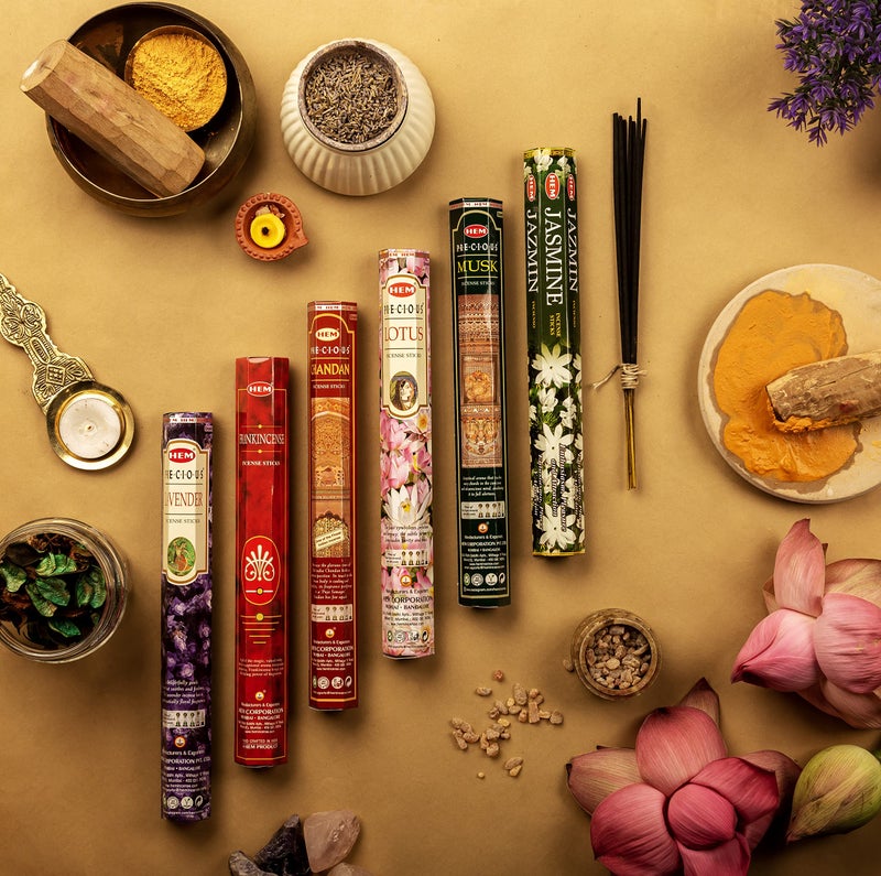 Hem Precious Combo Incense Assorted Pack | Lavender, Lotus, Jasmine Blossom, Musk, Frankincense/Loban, Precious Chandan | Burning Time: 35-40 Minutes | Approx. 120 Sticks | Pack of 6 - Image 3