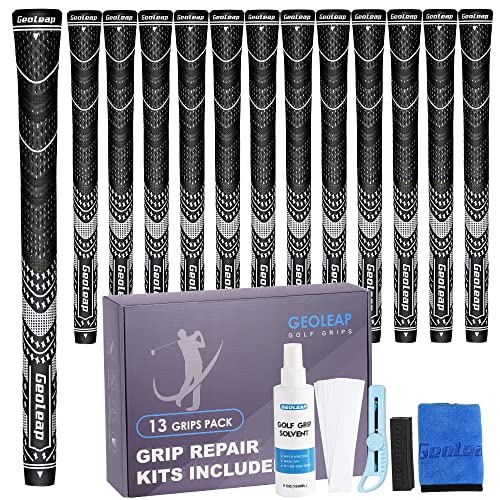 Geoleap Golf Grips Set of 13 Grips with Tapes and Grips with All Repair Kits for ChoiceHybrid Golf Club Grips All Weather Contral High Feedback Traction Golf Grips for Men and Women BlackGrips with All Repair Kits Standard - Image 1