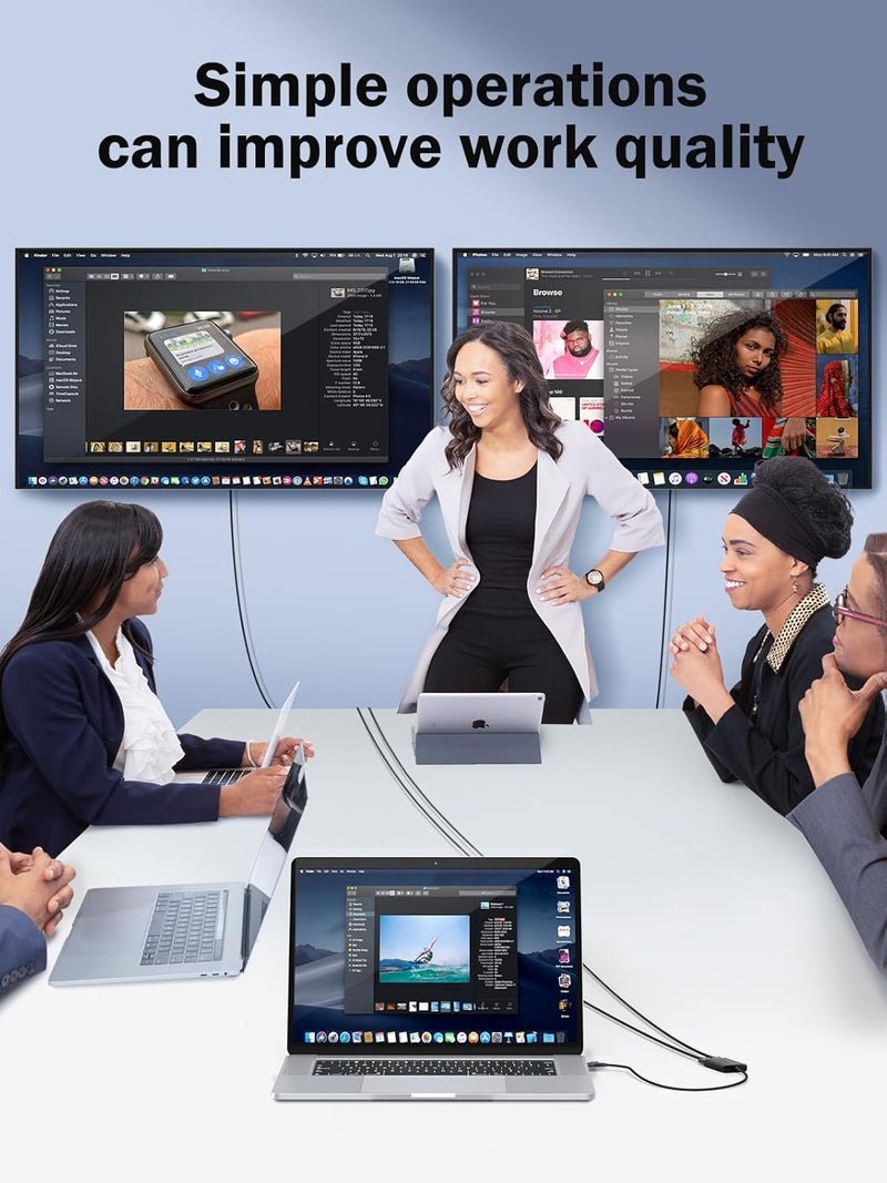 Lemorele محطة إرساء USB C، محول USB إلى HDMI مزدوج 1080P@60Hz، وضع SMT (A+B+C) لنظام MacOS وWindows (لا يدعم Chrome OS وLinux) - Image 5
