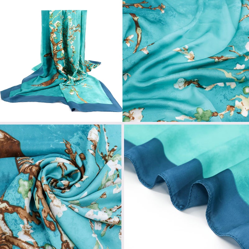 vimate Large Satin Scarf-Spring Summer Silk Like Lightweight Blue Long Scarf Beach Shawl Head Wraps for Women Neck (Style 01) - Image 2