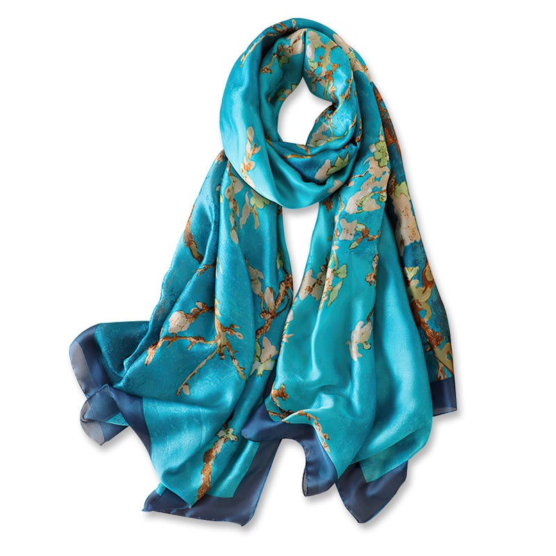 vimate Large Satin Scarf-Spring Summer Silk Like Lightweight Blue Long Scarf Beach Shawl Head Wraps for Women Neck (Style 01) - Image 1