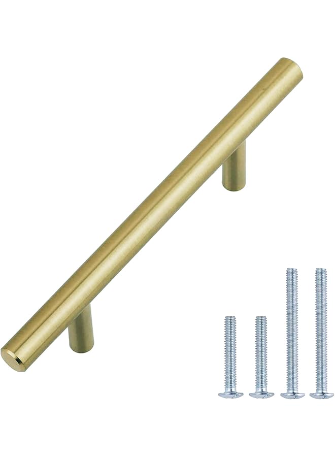 The Bros Euro Bar Cabinet Handle (1/2-inch Diameter), 5.38-inch Length (3-inch Hole Center), Golden Champagne, 10-pack - Image 1