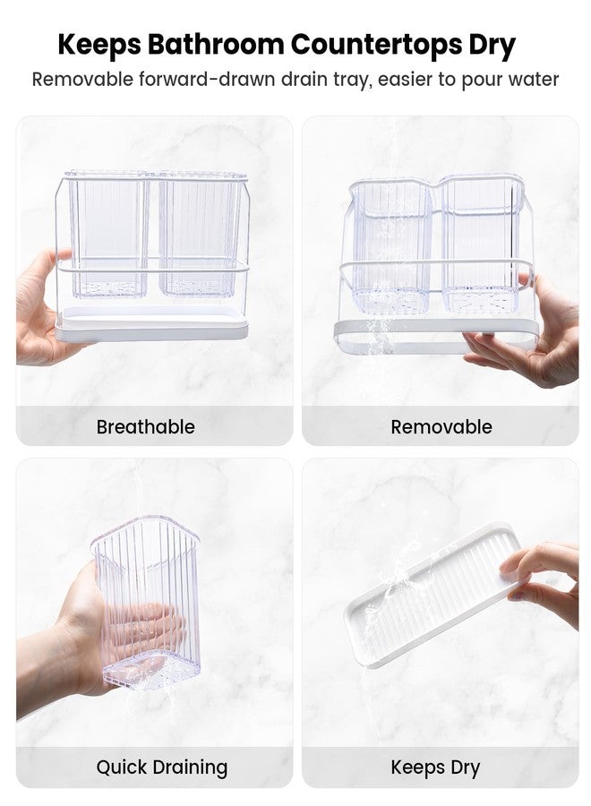 KONE Clear Toothbrush Holders for Bathroom, 2 Cups Wall Mounted, Dry & Wet Separation, Organizers and Storage Set for Family Kids - Image 4