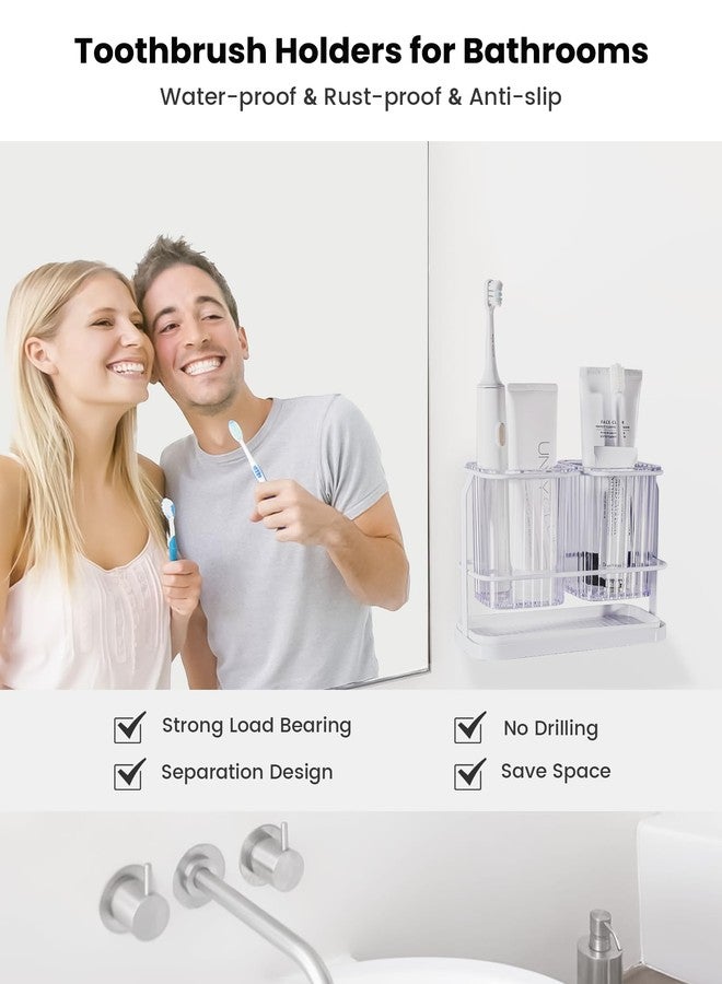 KONE Clear Toothbrush Holders for Bathroom, 2 Cups Wall Mounted, Dry & Wet Separation, Organizers and Storage Set for Family Kids - Image 3