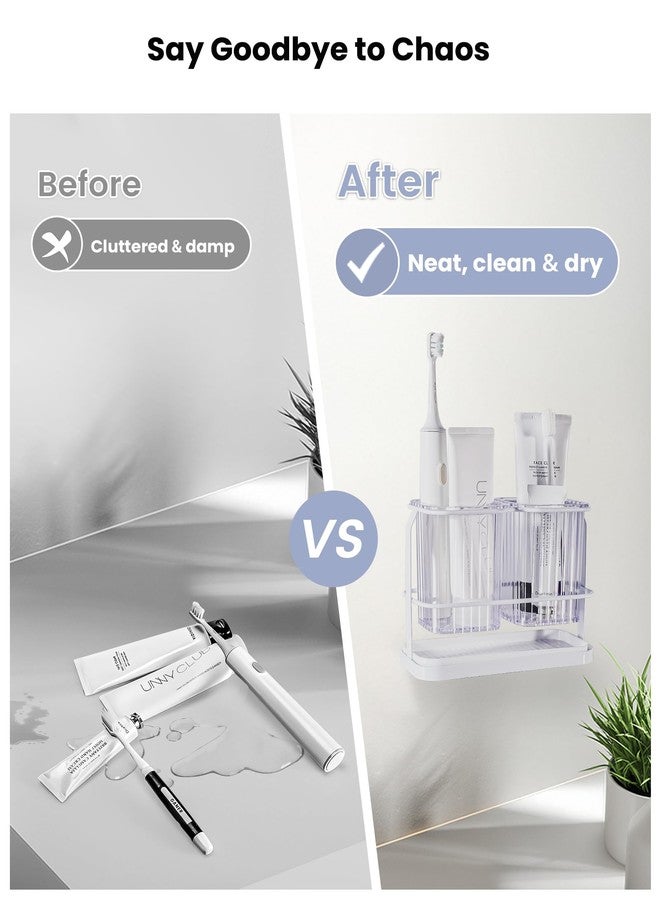 KONE Clear Toothbrush Holders for Bathroom, 2 Cups Wall Mounted, Dry & Wet Separation, Organizers and Storage Set for Family Kids - Image 5