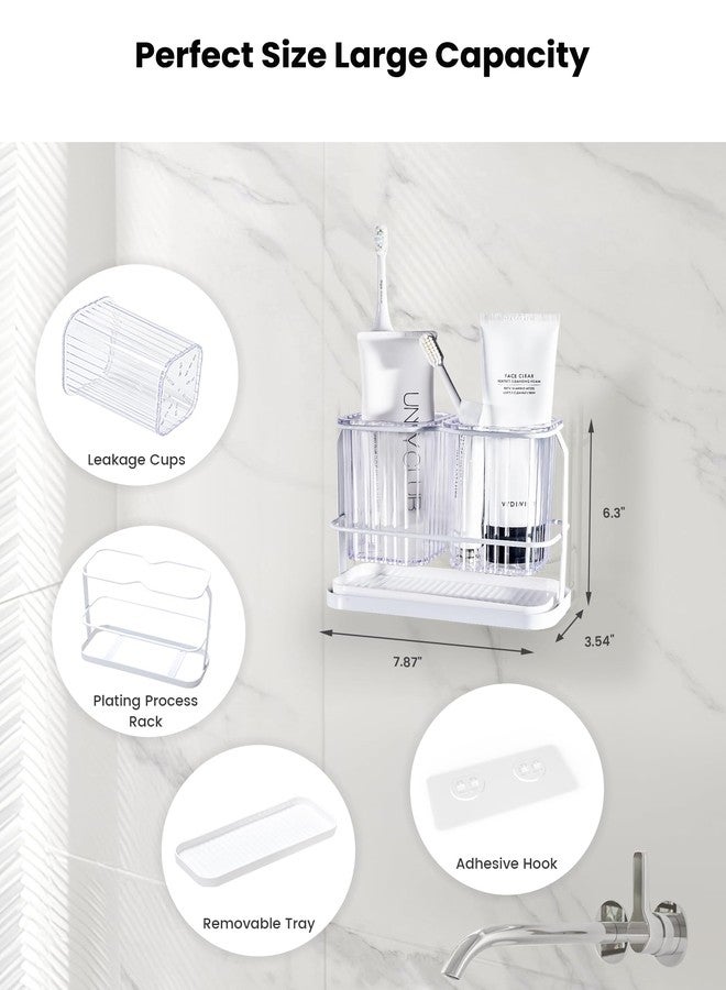 KONE Clear Toothbrush Holders for Bathroom, 2 Cups Wall Mounted, Dry & Wet Separation, Organizers and Storage Set for Family Kids - Image 2