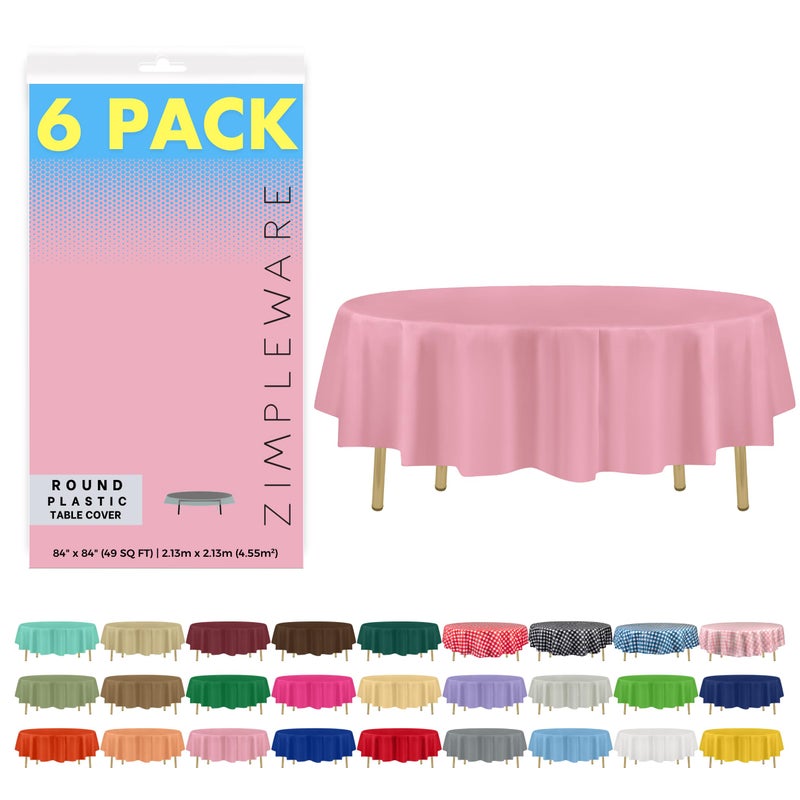 ZIMPLEWARE Premium Pink Plastic Table Cloth Disposable 6 Pack Round Tablecloth 84in Party Table Cloths Disposable Perfect Table Cloth Round Cover for Any Table Up to 6 Feet