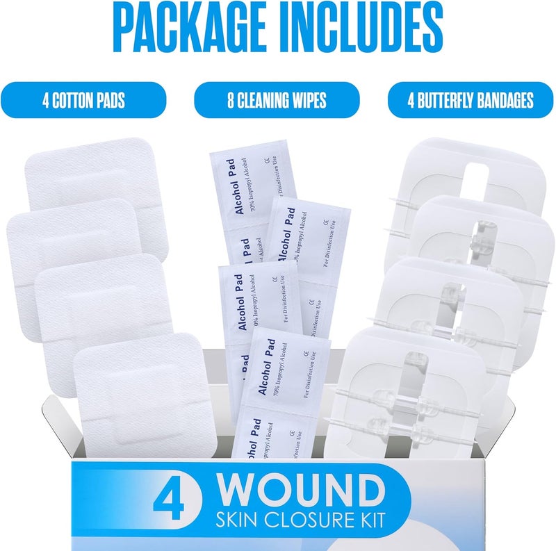 Houseables Butterfly Bandages Wound Closure Strips Laceration Closure Strips Butterfly Stitches For Wounds Zip Stitch Bandage Emergency Laceration Kit Zip Sutures Emergency Skin Zipper 4 Pack - Image 2
