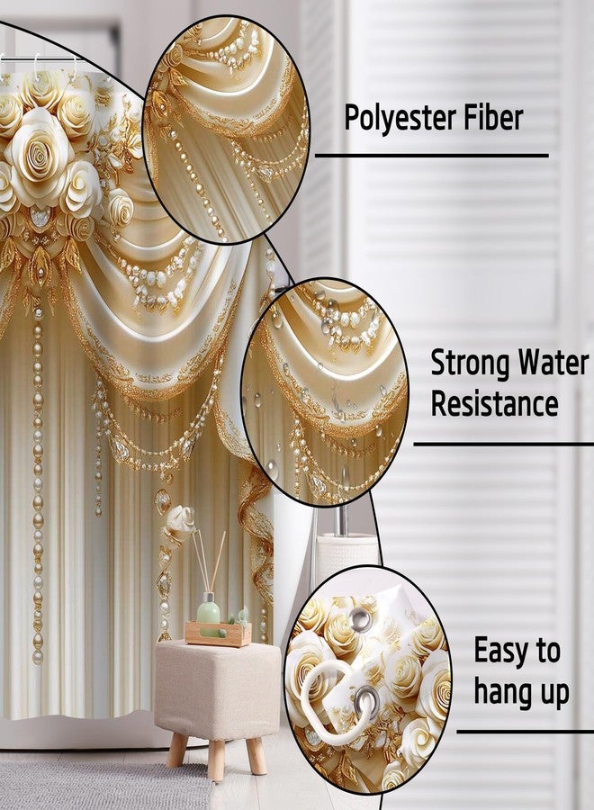 Ticuenicoa Luxury Shower Curtain Set - 72x72 Inch Elegant Floral Design with Pearl & Crystal Decor, Includes Bath Mat, U-Shape Rug, Toilet Cover & Hooks - Image 5