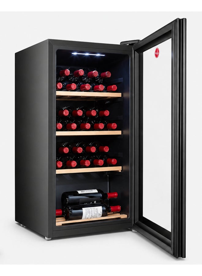 HOOVER Beverage Cooler, Wine Fridge With 34 Bottles Capacity, External LED Touch Control, Wooden Racks, Double Glazed UV Protection Door, Single Temperature Zone, HWC-H34-B (Black) 25.5 L HWC-H34-B Black - Image 2
