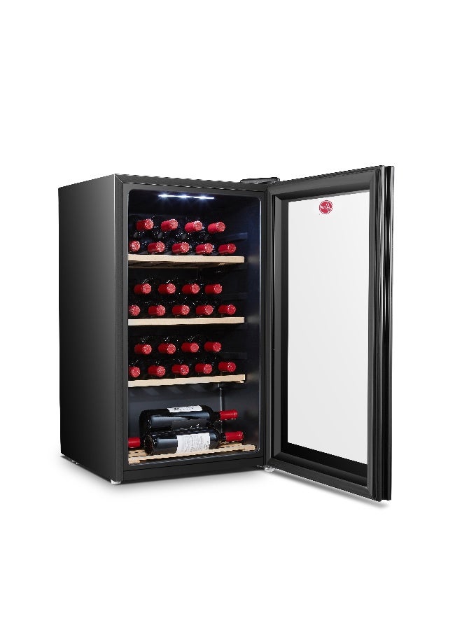 HOOVER Beverage Cooler, Wine Fridge With 34 Bottles Capacity, External LED Touch Control, Wooden Racks, Double Glazed UV Protection Door, Single Temperature Zone, HWC-H34-B (Black) 25.5 L HWC-H34-B Black - Image 5