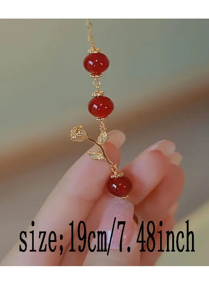 Home Clearance Sale 1pc Elegant Red Rose Bell Charm Bracelet, Women'S Fashion Jewelry Set with Synthetic Cubic Zirconia, Alloy Material, No Plating, Versatile for All Seasons and Daily Wear - Image 2