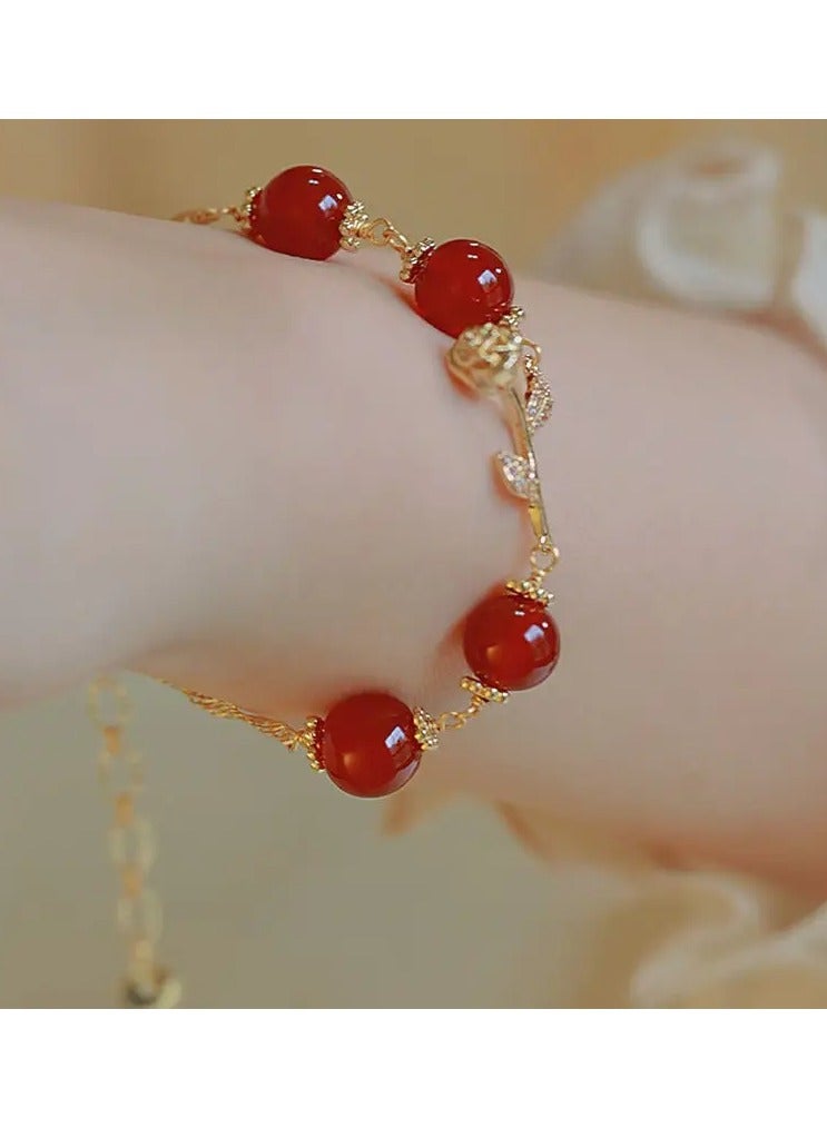 Home Clearance Sale 1pc Elegant Red Rose Bell Charm Bracelet, Women'S Fashion Jewelry Set with Synthetic Cubic Zirconia, Alloy Material, No Plating, Versatile for All Seasons and Daily Wear - Image 3