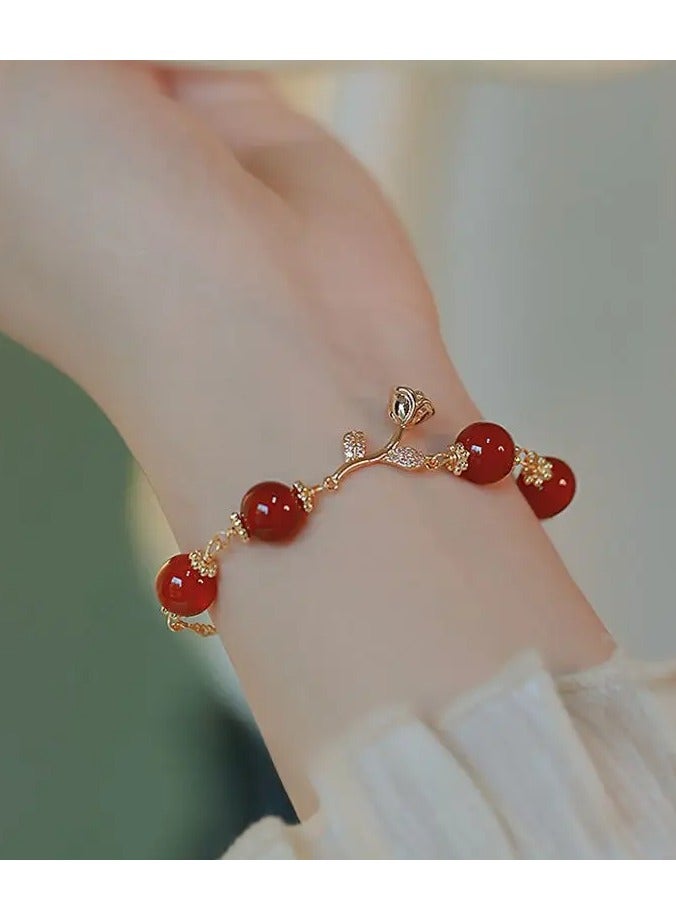 Home Clearance Sale 1pc Elegant Red Rose Bell Charm Bracelet, Women'S Fashion Jewelry Set with Synthetic Cubic Zirconia, Alloy Material, No Plating, Versatile for All Seasons and Daily Wear - Image 4