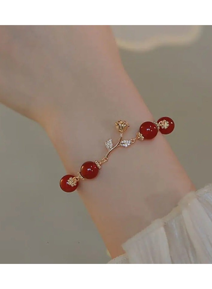 Home Clearance Sale 1pc Elegant Red Rose Bell Charm Bracelet, Women'S Fashion Jewelry Set with Synthetic Cubic Zirconia, Alloy Material, No Plating, Versatile for All Seasons and Daily Wear - Image 5