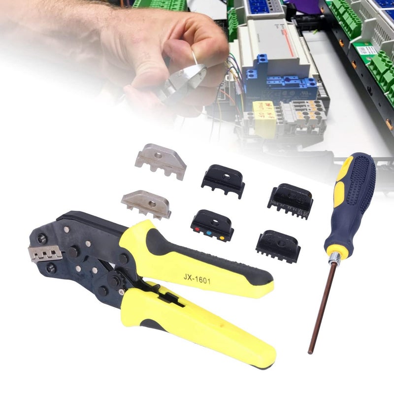 Crimping Tool Kit with Bag Cable Ratchet Crimping Pliers with 4 Interchangeable Dies, Adjustable Crimping Range, Multifunction Crimper Pliers for Multiple Types of Crimp Terminals - Image 2
