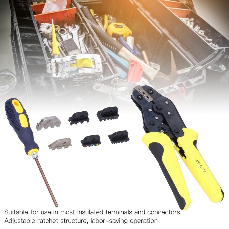 Crimping Tool Kit with Bag Cable Ratchet Crimping Pliers with 4 Interchangeable Dies, Adjustable Crimping Range, Multifunction Crimper Pliers for Multiple Types of Crimp Terminals - Image 3