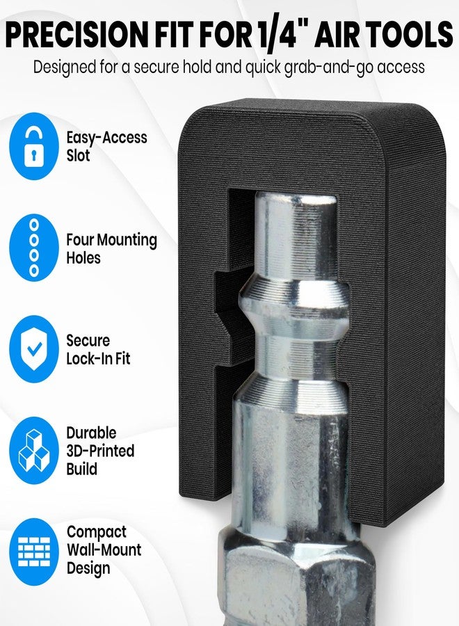 Dubbs Hardware حامل أدوات هوائية من دوبس هاردوير مقاس 1/4 بوصة، يُثبت على الحائط - عبوة من 4 قطع - منظم أدوات هوائية شديد التحمل - رف ملحقات ضاغط الهواء للتخزين في الورشة والجراج - تثبيت آمن بالبراغي - Image 4