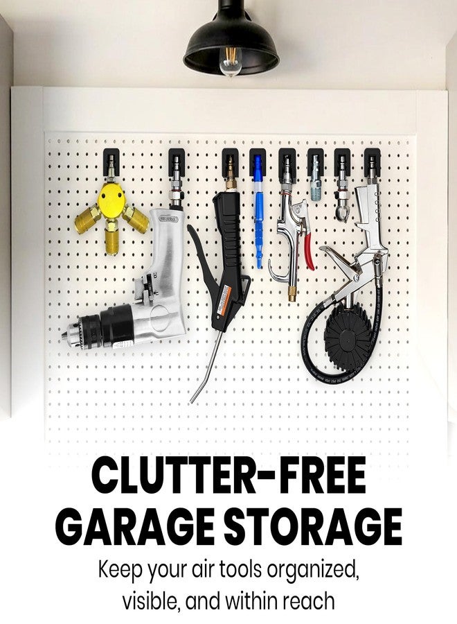 Dubbs Hardware حامل أدوات هوائية من دوبس هاردوير مقاس 1/4 بوصة، يُثبت على الحائط - عبوة من 4 قطع - منظم أدوات هوائية شديد التحمل - رف ملحقات ضاغط الهواء للتخزين في الورشة والجراج - تثبيت آمن بالبراغي - Image 5