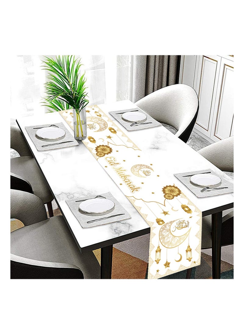 Aikanbo Ramadan Party Set,Eid Mubarak Table Flag 70.8x13.7 inches and Eid Mubarak Backdrop Banner 70.8x43.3 inches,Islamic Eid Mubarak Table Runner,Muslim Eid Mubarak Fabric Backdrop for Eid Celebration with Venus Moon Mosque Decoration,Islamic Home Decor Background - Image 3