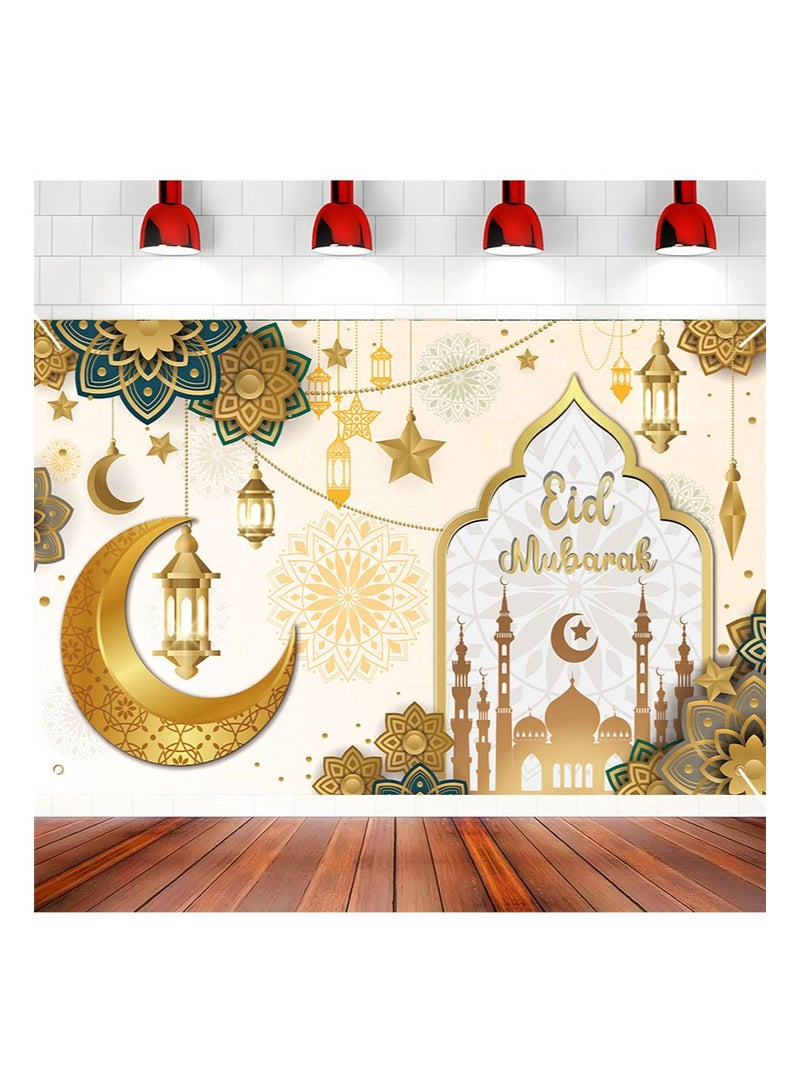 Aikanbo Ramadan Party Set,Eid Mubarak Table Flag 70.8x13.7 inches and Eid Mubarak Backdrop Banner 70.8x43.3 inches,Islamic Eid Mubarak Table Runner,Muslim Eid Mubarak Fabric Backdrop for Eid Celebration with Venus Moon Mosque Decoration,Islamic Home Decor Background - Image 4