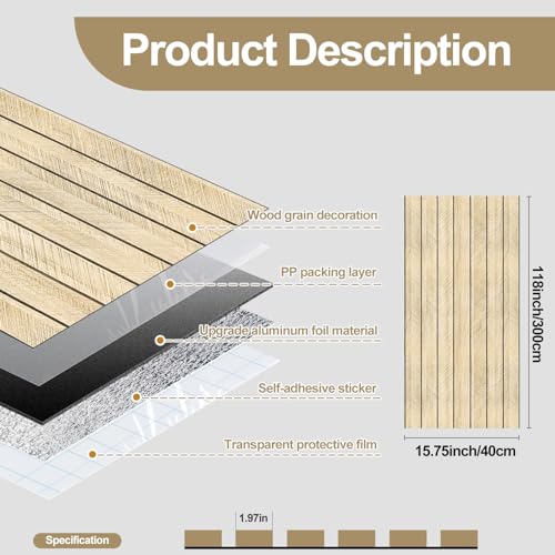 Chejiaye Wood Grain Peel and Stick 3D Wall Panel -15.75"x118"Soundproof Self-Adhesive Wall Sticker, Removable Thick PVC Slat Contact Paper for Kitchen Bedroom,Ceiling Wall Decoration (Log Color) - Image 5