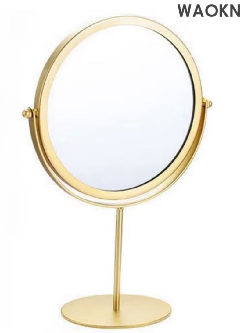 WAOKN Simple and Portable Home Desktop Vanity Mirror with Metal Stand 360° Rotating Vanity Mirror Round Beauty Mirror Handmade Make Up Mirror for Dresser Vanity Table Desk (Gold) - Image 1