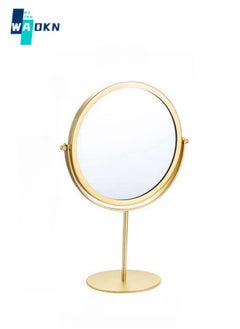 WAOKN Simple and Portable Home Desktop Vanity Mirror with Metal Stand 360° Rotating Vanity Mirror Round Beauty Mirror Handmade Make Up Mirror for Dresser Vanity Table Desk (Gold)  - Image 1