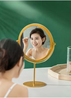 WAOKN Simple and Portable Home Desktop Vanity Mirror with Metal Stand 360° Rotating Vanity Mirror Round Beauty Mirror Handmade Make Up Mirror for Dresser Vanity Table Desk (Gold)  - Image 3