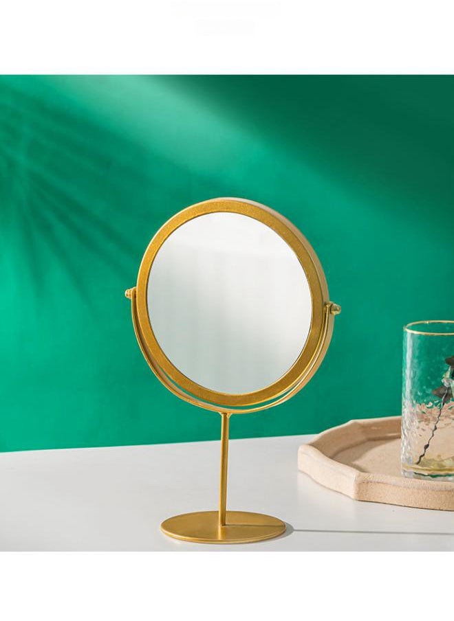 WAOKN Simple and Portable Home Desktop Vanity Mirror with Metal Stand 360° Rotating Vanity Mirror Round Beauty Mirror Handmade Make Up Mirror for Dresser Vanity Table Desk (Gold)  - Image 2