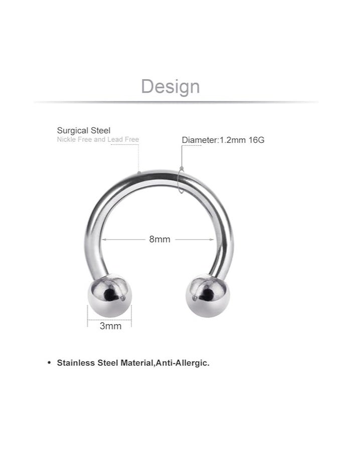 Generic maya accessories rgical Steel CBR Horseshoe Circular Rings Nose Eyebrow Tragus Lip Ear Hoop Ring Piercing 2 PCS - Steel  - Image 1