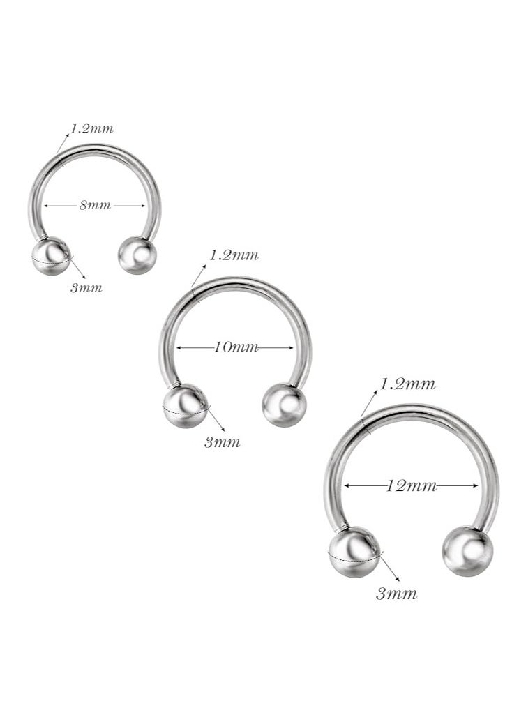 Generic maya accessories rgical Steel CBR Horseshoe Circular Rings Nose Eyebrow Tragus Lip Ear Hoop Ring Piercing 2 PCS - Steel  - Image 2