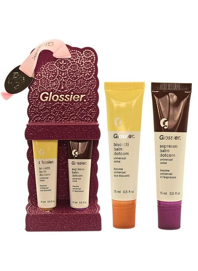 Glossier Limited Edition Balm Dotcom Duo - Holiday Lip Balm Set with Biscotti & Espresso Flavors, Moisturizing, Nourishing, Sheer Tints, 15mL Each. - Image 1