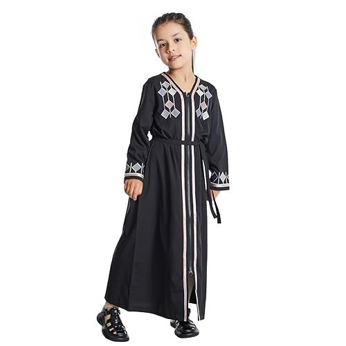 ODIZLI عباءة أطفال بنات أوديزيلي بأكمام طويلة وغطاء رأس فستان ماكسي إسلامي دبي فستان كاجوال ملابس صلاة فستان صلاة كنيسة للبنات #أسود 8-9 سنوات - Image 2